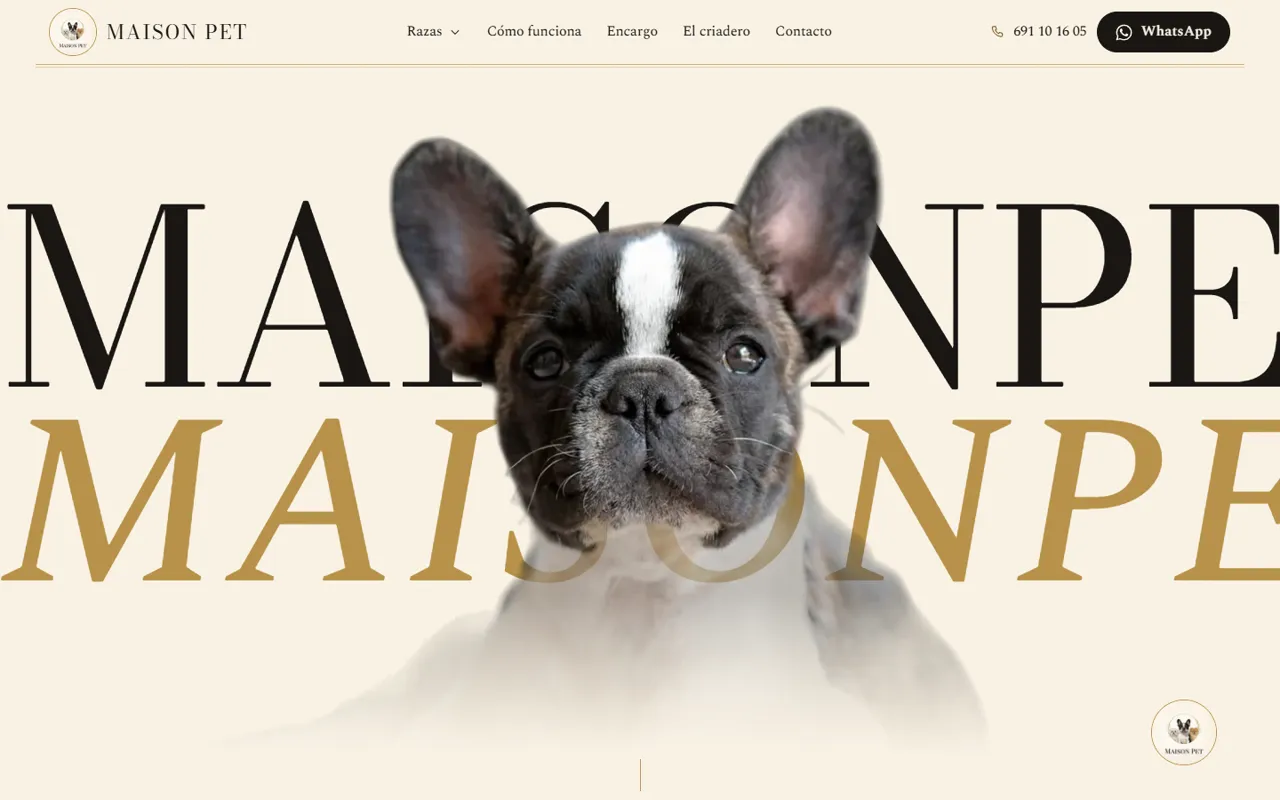 Portada de la web de Maison Pet en ordenador