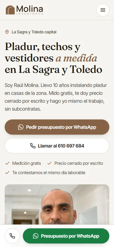 La web de Molina Interiores en el móvil